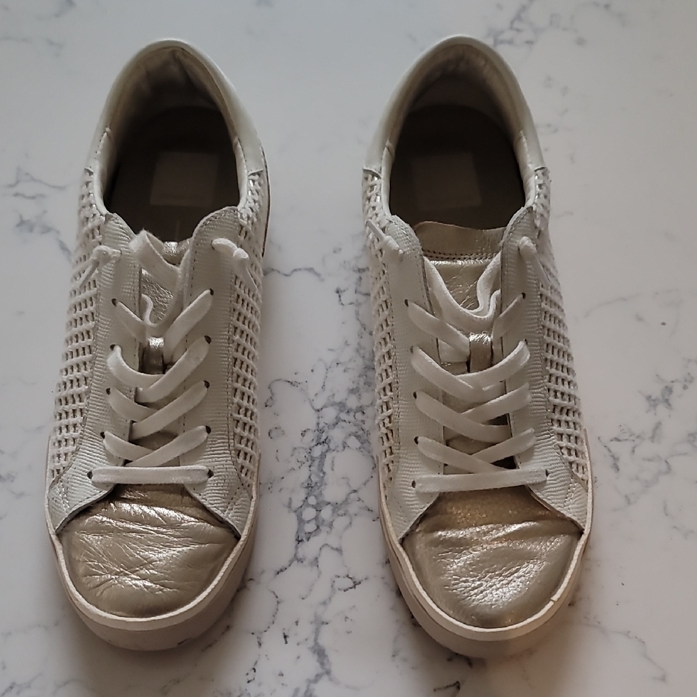Elegant Women's White and Gold Sneakers